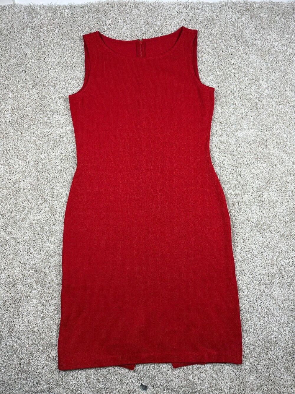 St John Caviar Red Knit Sheath Dress Sleeveless Wool Blend Size 8 USA